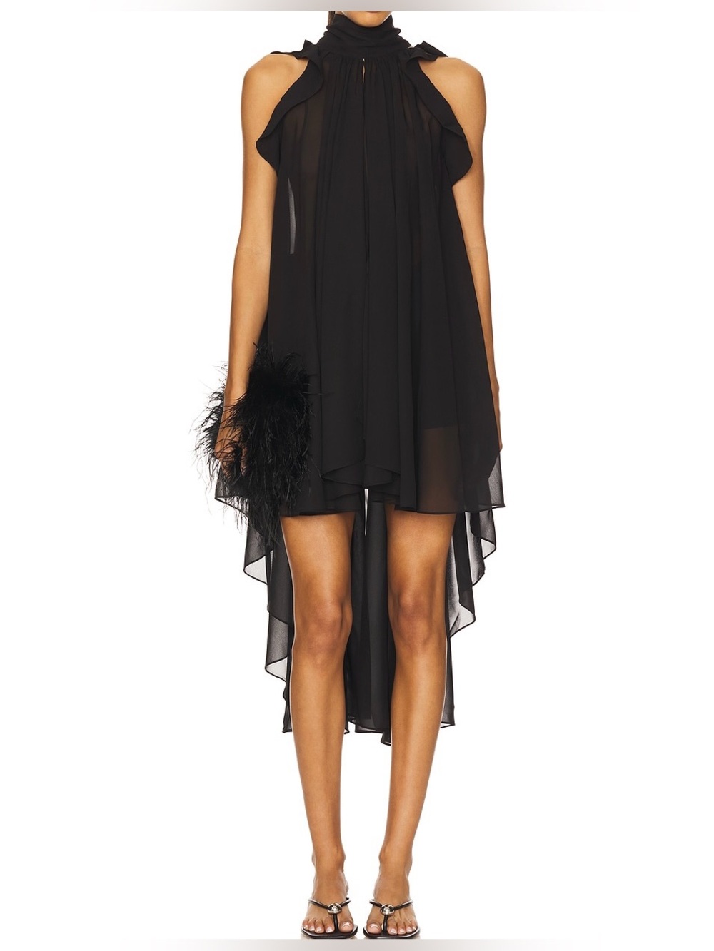 LA FUORI Silk Gathered Halter Top in Black size L